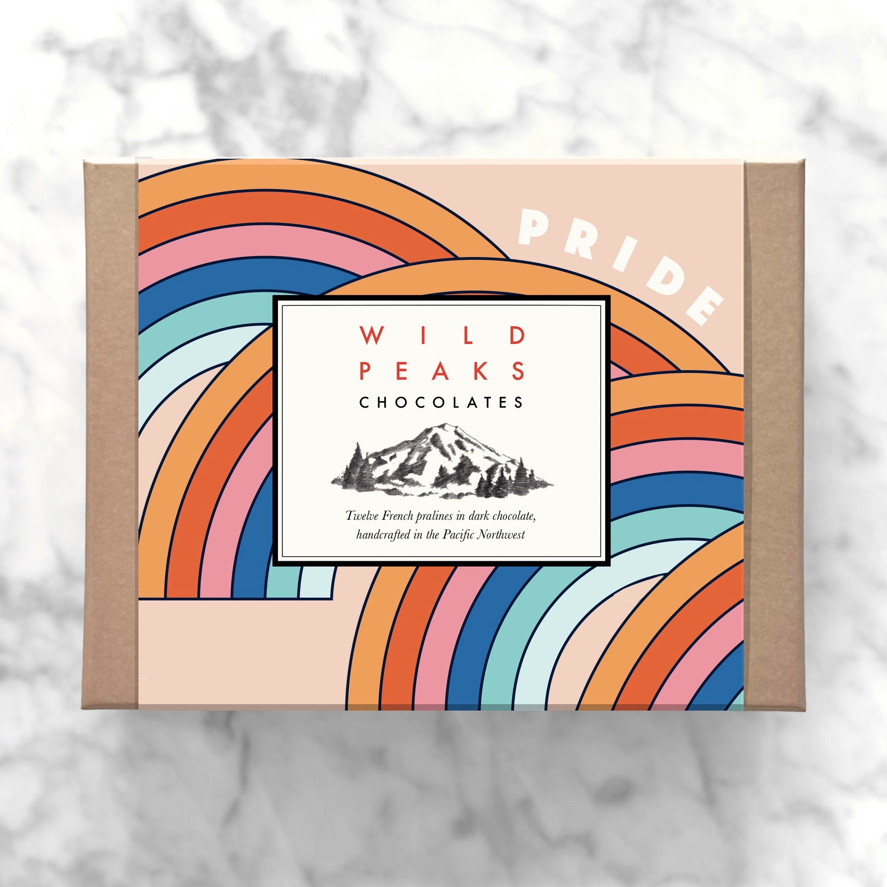 Pride Month Chocolate Gift box of 12 - LGBTQ+ rainbow decor by Dane Horvath and Wild Peaks Chocolates